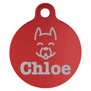 1" Red Laserable Anodized Aluminum Round Pet Tag with Tab