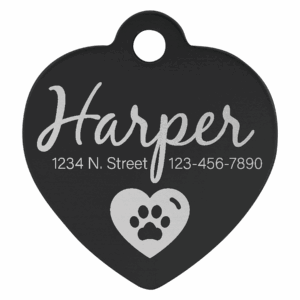 1" x 1" Black Laserable Anodized Aluminum Heart Pet Tag MADE in USA Logo