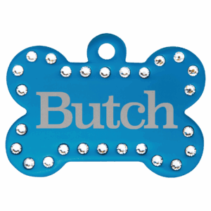 1 1/2" x 1" Blue Laserable Anodized Aluminum Swarovski Bling Bone with Tab