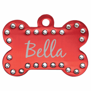 1 1/2" x 1" Red Laserable Anodized Aluminum Swarovski Bling Bone with Tab